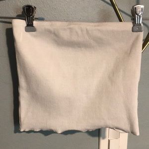 White ribbed bandeau lettuce edge crop top